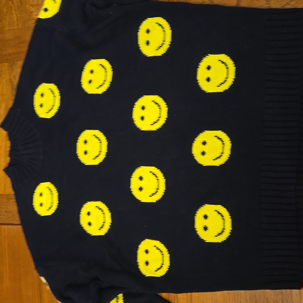 Streetwear Society Black Sweater with Yellow Smiley Faces - Picture 3 of 10